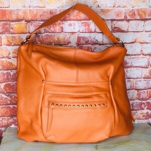 Laggo Oversized Pebbled Leather Orange Convertible Hobo Crossbody Boho B…